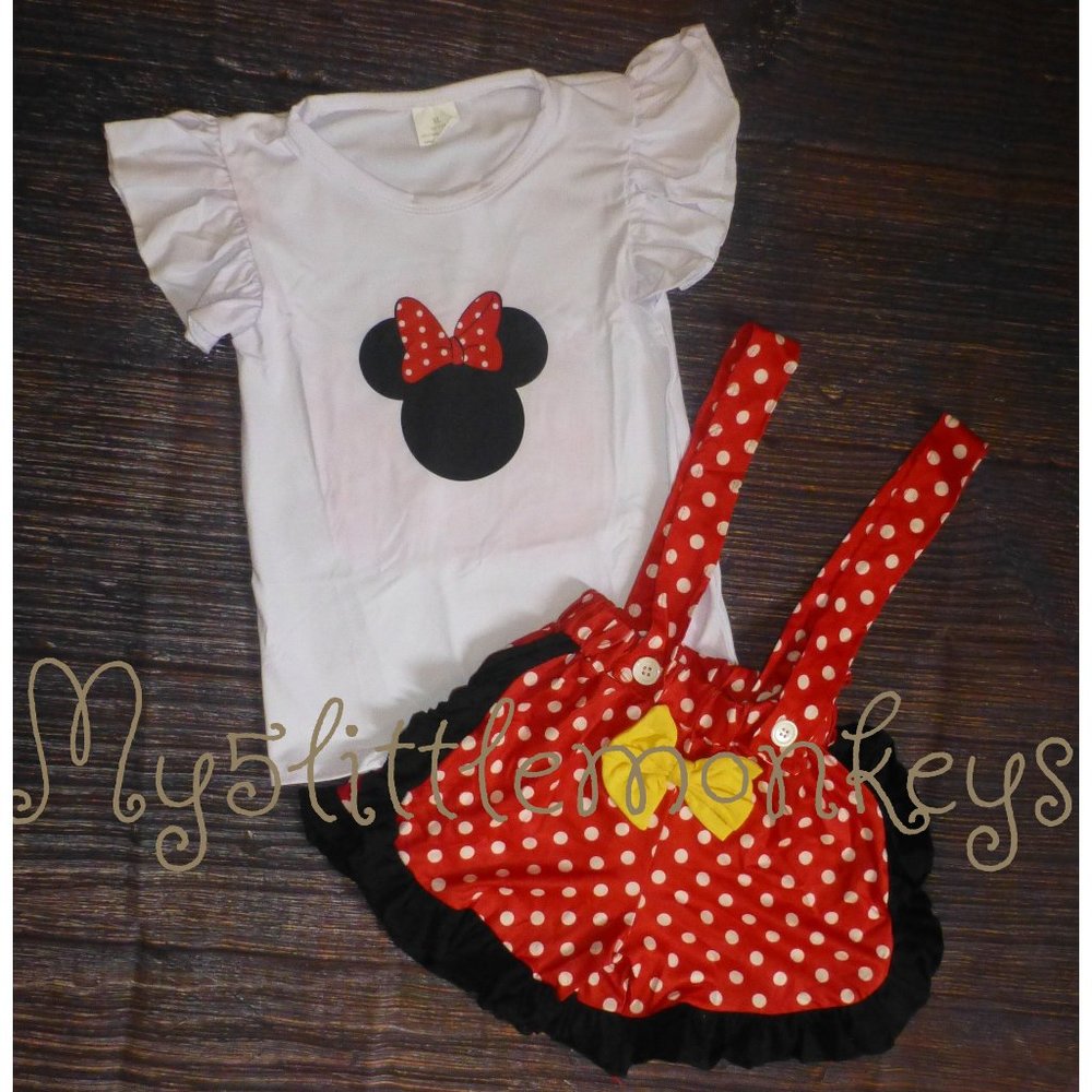 Minnie Mouse Suspender Shorts Boutique Girl Outfit